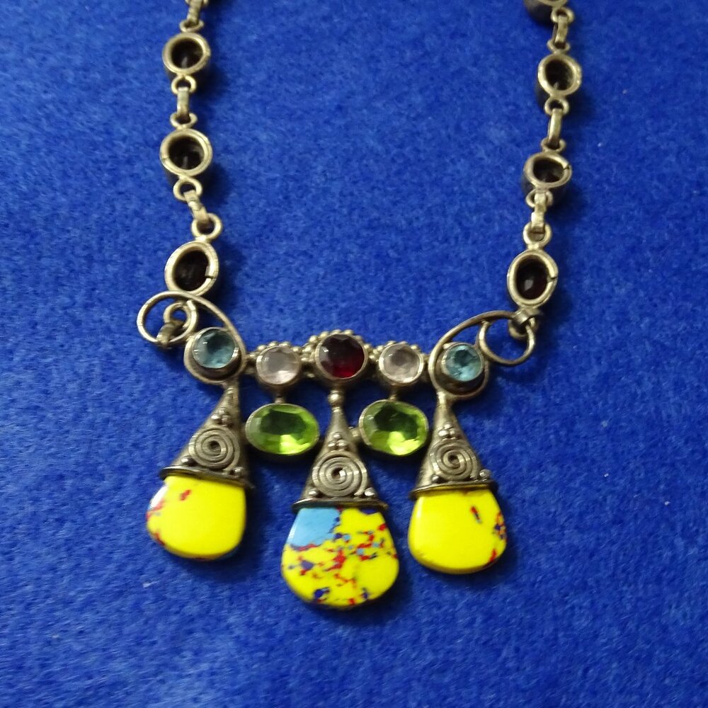 Vintage 925 Sterling Silver and Semi-Precious Stone Necklace